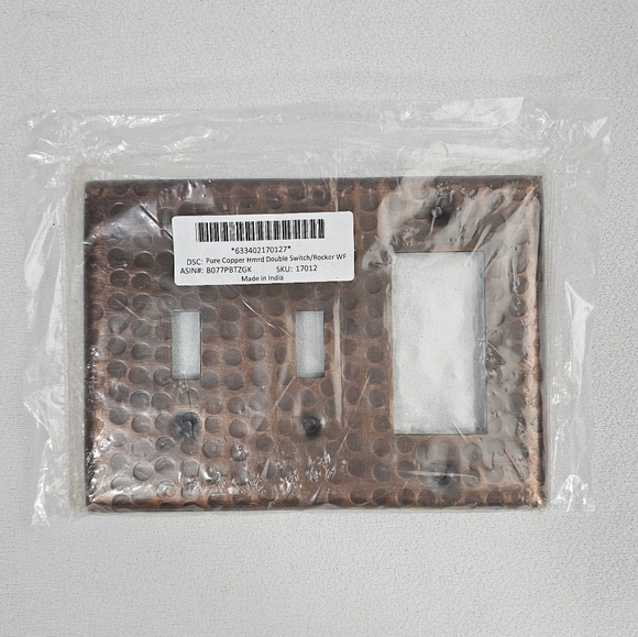 Pure Copper Hammered 2 Toggle/1 Rocker Wall Plate - Picture 7 of 7